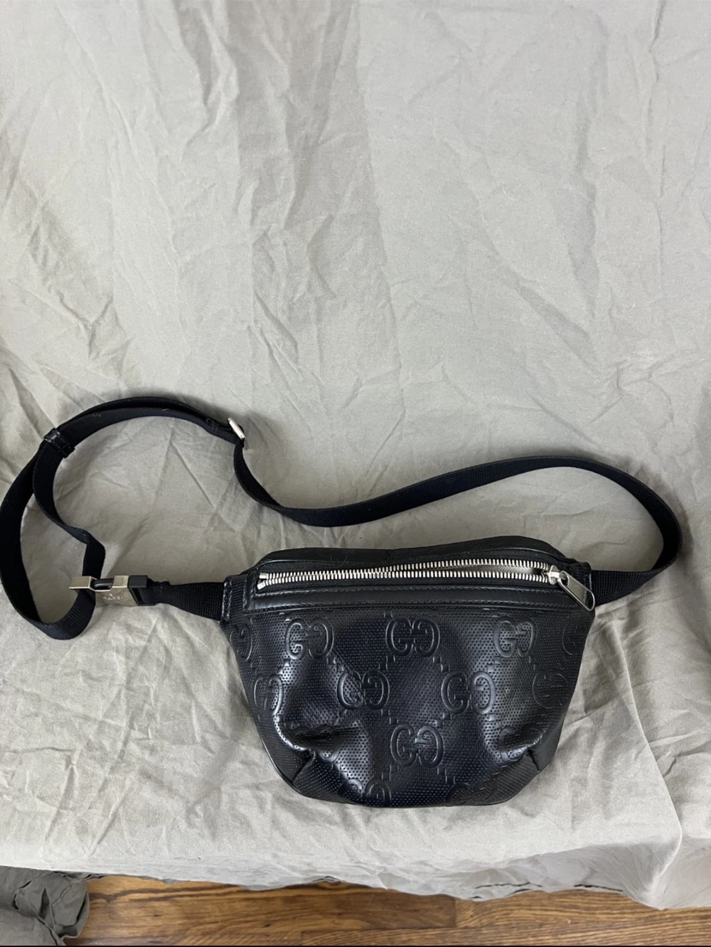 Gucci Black Embossed GG Leather Waist Bag
